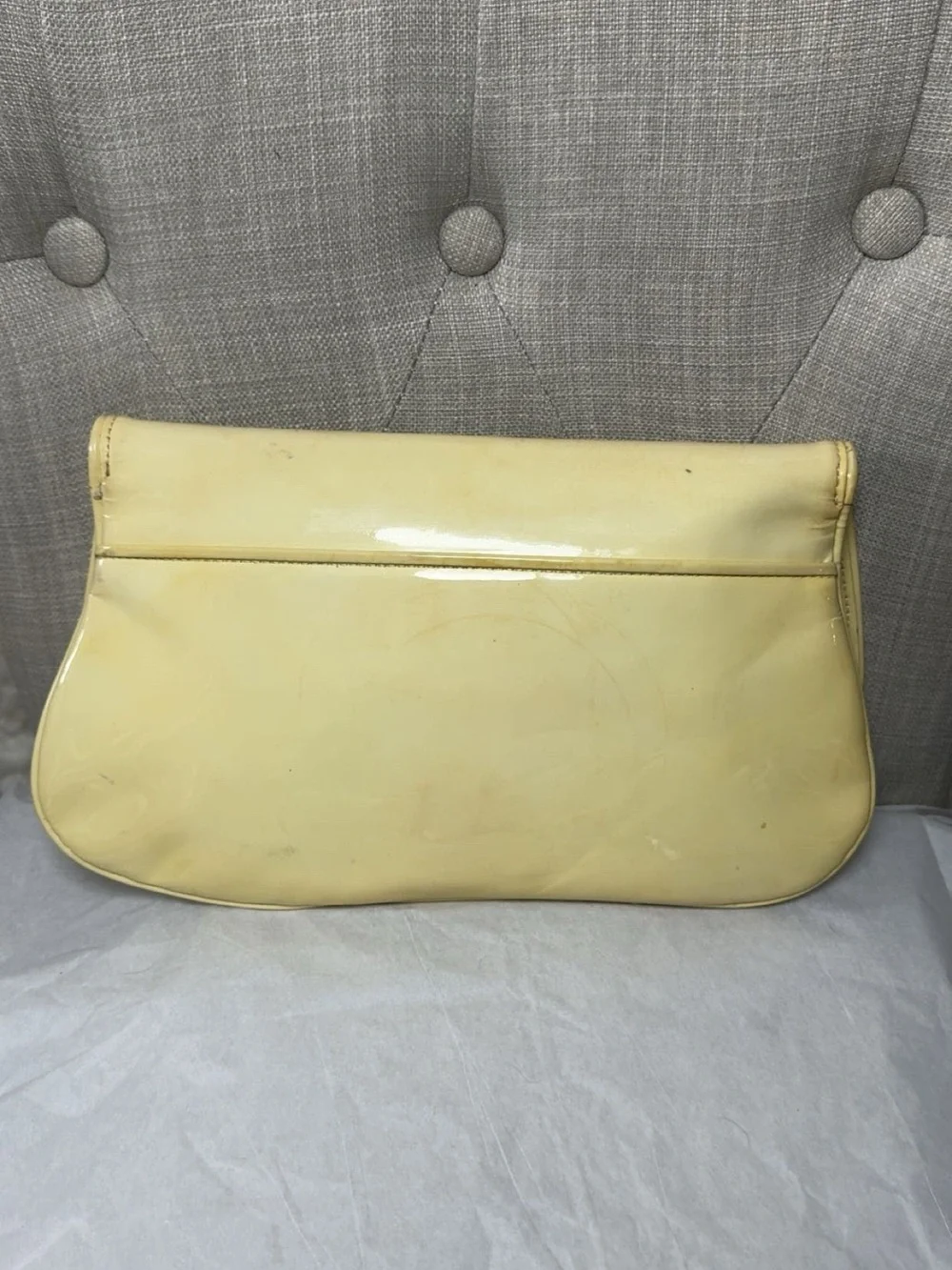 Tory Burch Yellow Patent Leather Clutch with Gold Logo Medallion